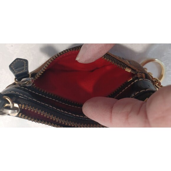 DOONEY & BOURKE COIN PURSE/KEY CHAIN CANVAS LEATHER TRIM BROWN/GOLD - Picture 7 of 10